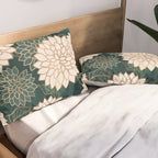 Floral Aesthetic in Dark Teal Green, Ivory and Gold Pillow Sham Gallery Image 2