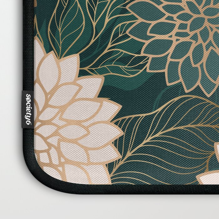 Floral Aesthetic in Dark Teal Green, Ivory and Gold Laptop Sleeve Gallery Image 3