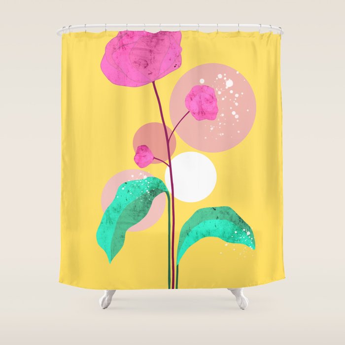The Rare Bloom, Abstract Nature Floral Graphic, Eclectic Bohemian Modern, Pop of Color Illustration Shower Curtain Gallery Image 1