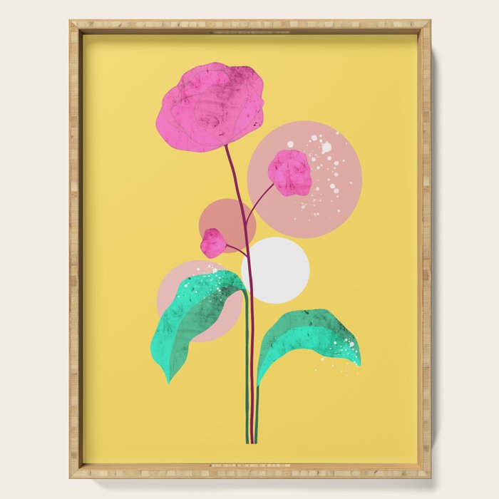 The Rare Bloom, Abstract Nature Floral Graphic, Eclectic Bohemian Modern, Pop of Color Illustration Serving Tray Gallery Image 1