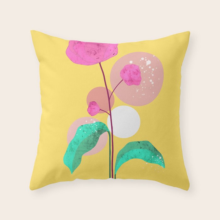 The Rare Bloom, Abstract Nature Floral Graphic, Eclectic Bohemian Modern, Pop of Color Illustration Throw Pillow Gallery Image 1