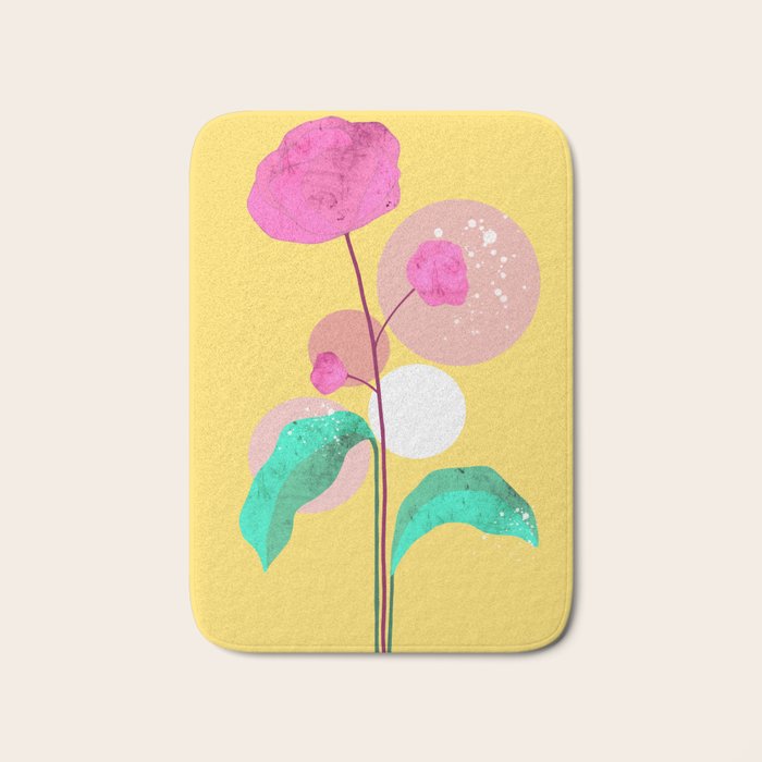 The Rare Bloom, Abstract Nature Floral Graphic, Eclectic Bohemian Modern, Pop of Color Illustration Bath Mat Gallery Image 1