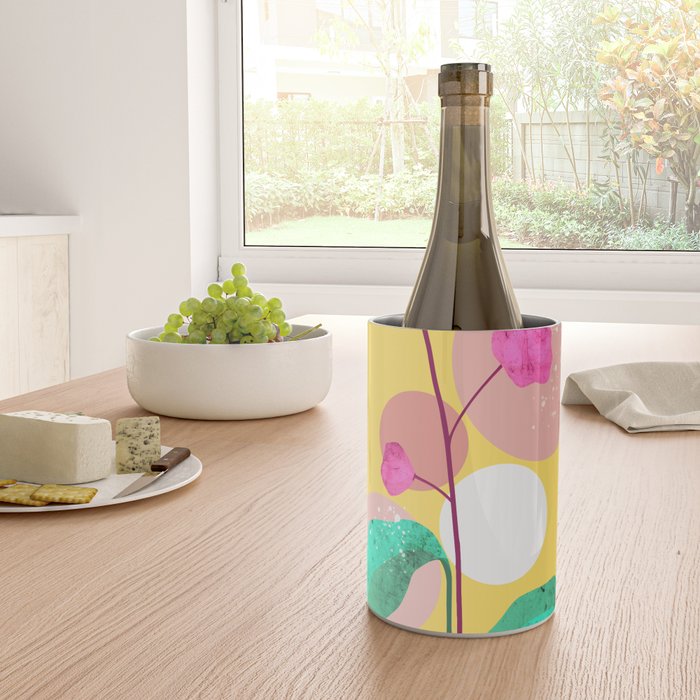 The Rare Bloom, Abstract Nature Floral Graphic, Eclectic Bohemian Modern, Pop of Color Illustration Wine Chiller Gallery Image 4