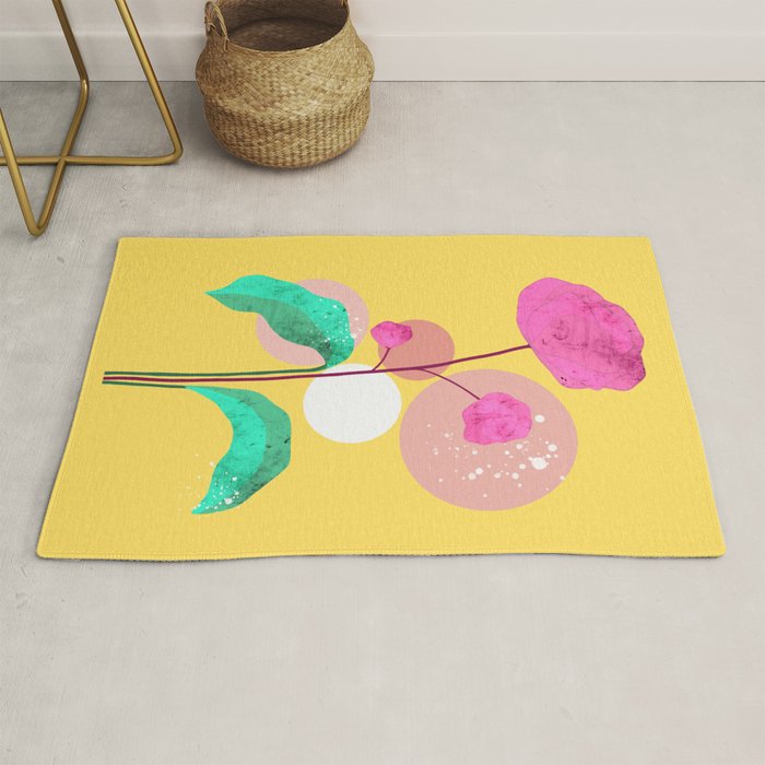 The Rare Bloom, Abstract Nature Floral Graphic, Eclectic Bohemian Modern, Pop of Color Illustration Rug Gallery Image 1