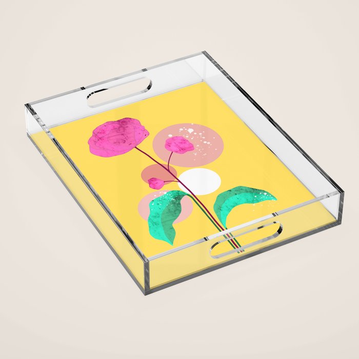 The Rare Bloom, Abstract Nature Floral Graphic, Eclectic Bohemian Modern, Pop of Color Illustration Acrylic Tray Gallery Image 1