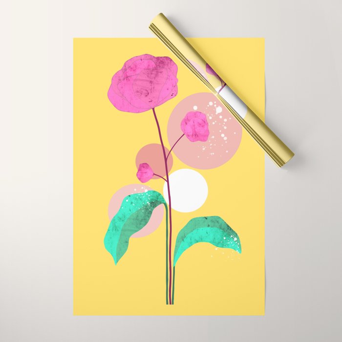 The Rare Bloom, Abstract Nature Floral Graphic, Eclectic Bohemian Modern, Pop of Color Illustration Wrapping Paper Gallery Image 1