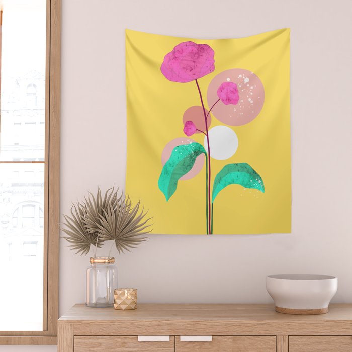The Rare Bloom, Abstract Nature Floral Graphic, Eclectic Bohemian Modern, Pop of Color Illustration Wall Tapestry Gallery Image 2
