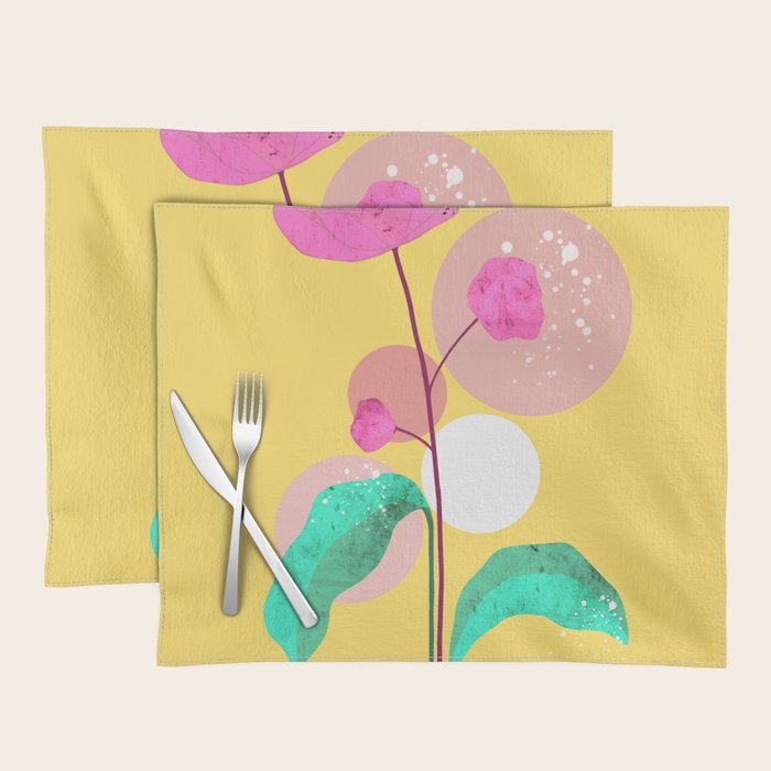 The Rare Bloom, Abstract Nature Floral Graphic, Eclectic Bohemian Modern, Pop of Color Illustration Placemat Gallery Image 1