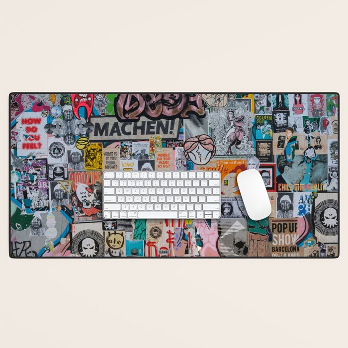 Sticker and graffiti wall background 6 - Berlin street art photography Desk Mat Gallery Image 1