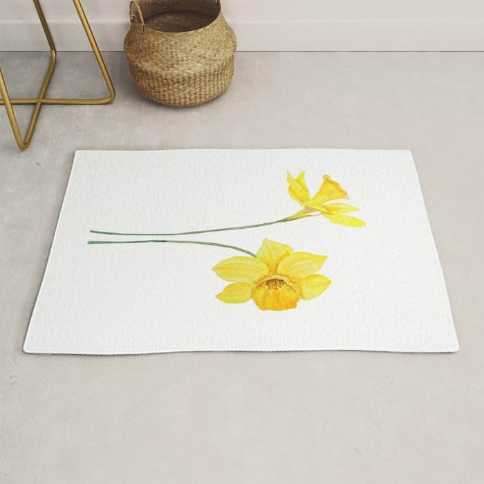 two botanical yellow daffodils watercolor Rug Gallery Image 1