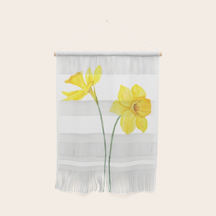 two botanical yellow daffodils watercolor Wall Hanging Gallery Image 1