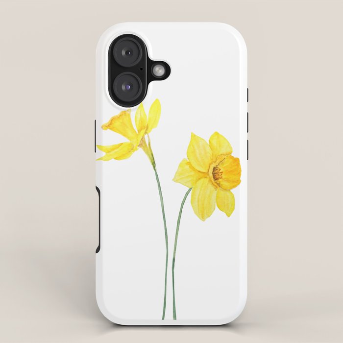two botanical yellow daffodils watercolor iPhone Case Gallery Image 1