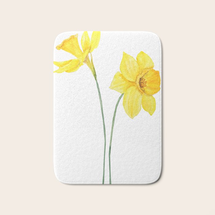 two botanical yellow daffodils watercolor Bath Mat Gallery Image 1