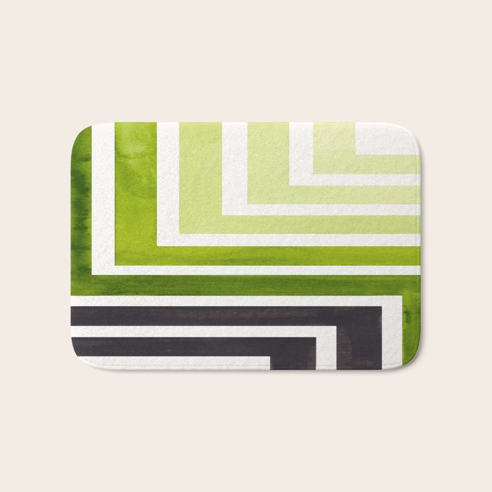 Sap Green Mid Century Modern Watercolor Colorful Ancient Aztec Art Pattern Minimalist Geometric Patt Bath Mat Gallery Image 1