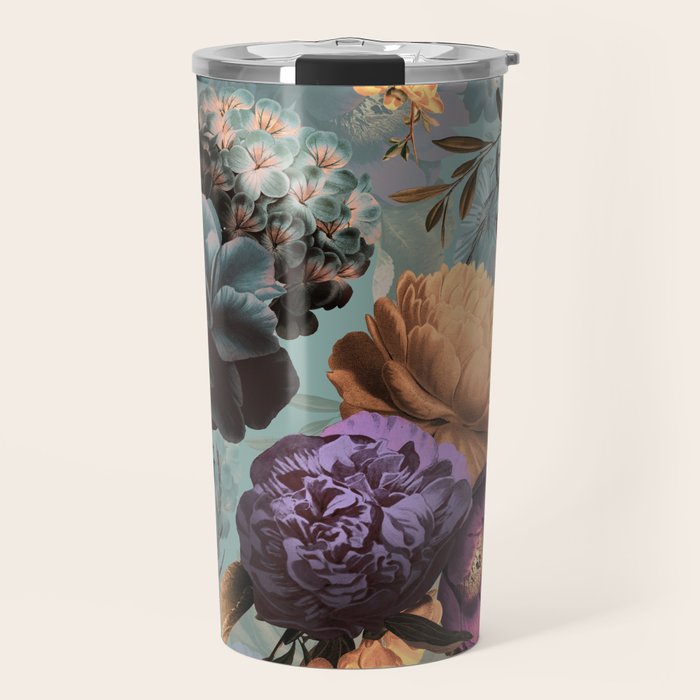 Vintage & Shabby Chic - Grey Botanical Lush Flowers Evening Garden Travel Mug Gallery Image 1