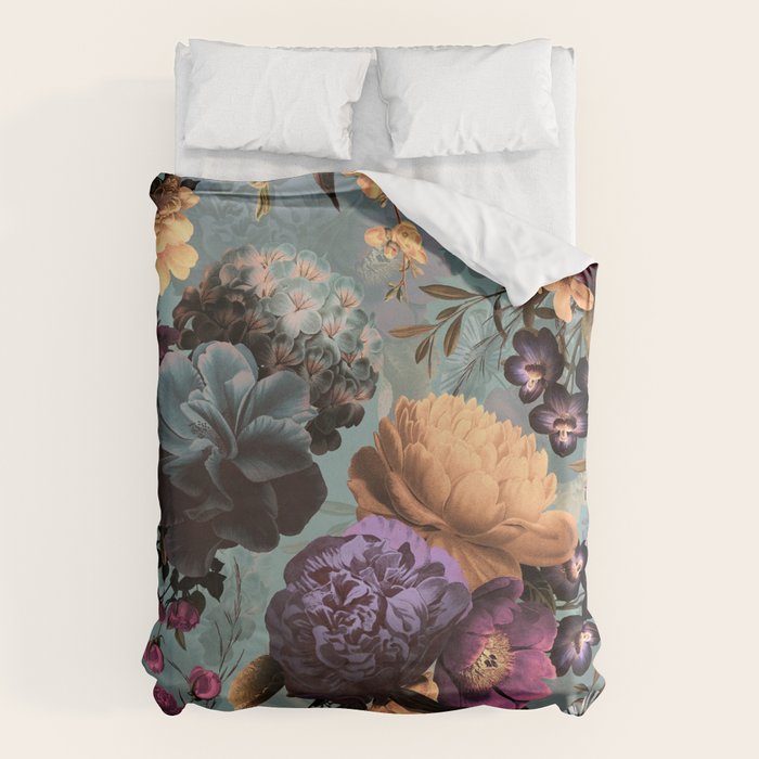 Vintage & Shabby Chic - Grey Botanical Lush Flowers Evening Garden Duvet Cover Gallery Image 6