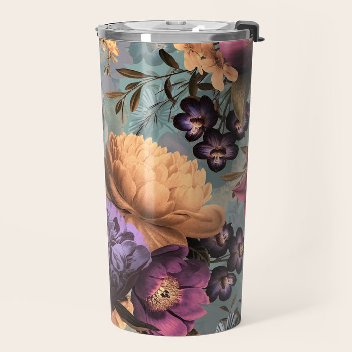 Vintage & Shabby Chic - Grey Botanical Lush Flowers Evening Garden Travel Mug Gallery Image 2