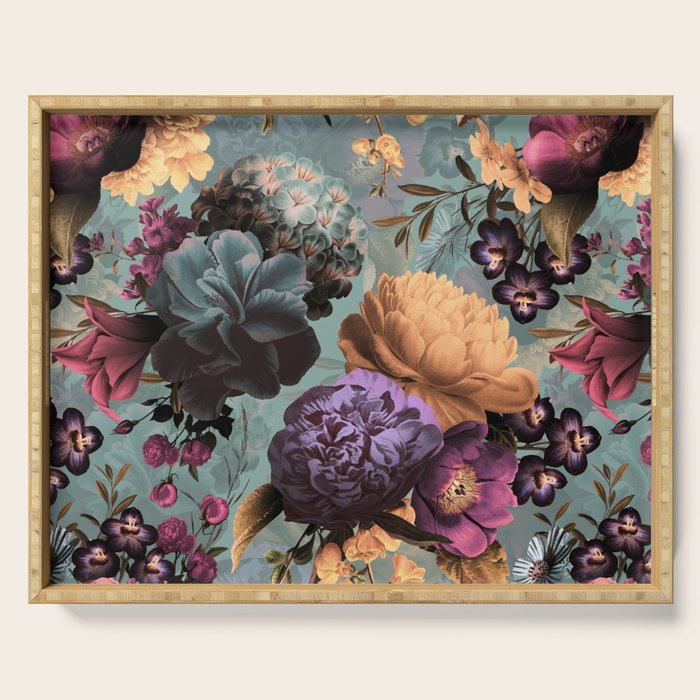 Vintage & Shabby Chic - Grey Botanical Lush Flowers Evening Garden Serving Tray Gallery Image 1