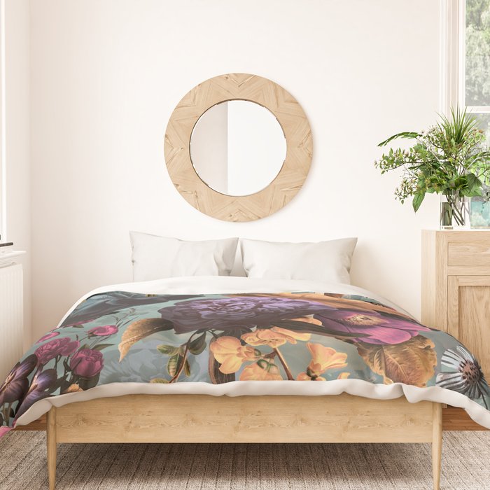 Vintage & Shabby Chic - Grey Botanical Lush Flowers Evening Garden Duvet Cover Gallery Image 3