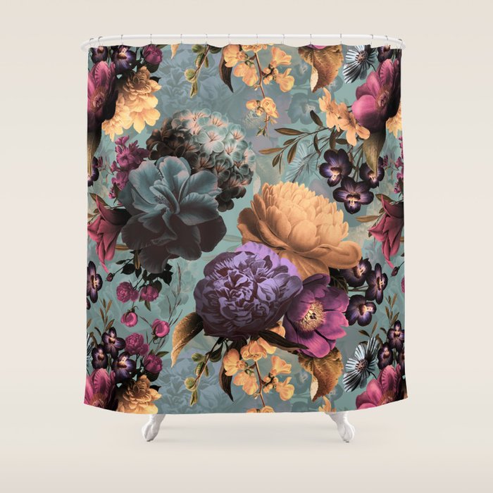 Vintage & Shabby Chic - Grey Botanical Lush Flowers Evening Garden Shower Curtain Gallery Image 1