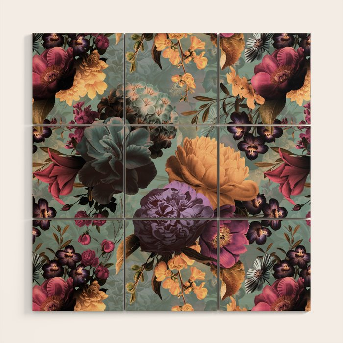 Vintage & Shabby Chic - Grey Botanical Lush Flowers Evening Garden Wood Wall Art Gallery Image 1