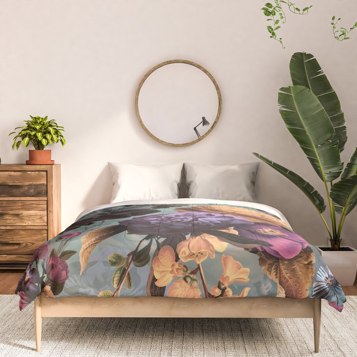 Vintage & Shabby Chic - Grey Botanical Lush Flowers Evening Garden Comforter Gallery Image 3