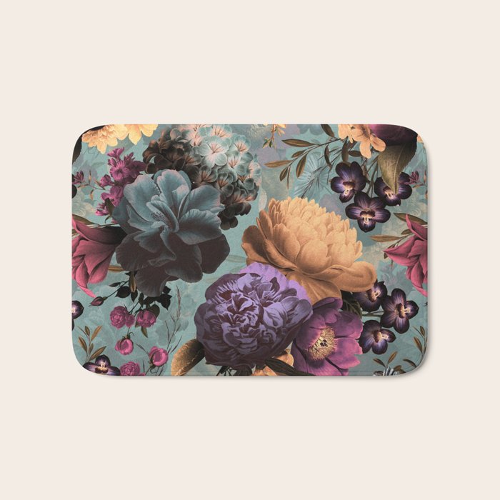 Vintage & Shabby Chic - Grey Botanical Lush Flowers Evening Garden Bath Mat Gallery Image 1
