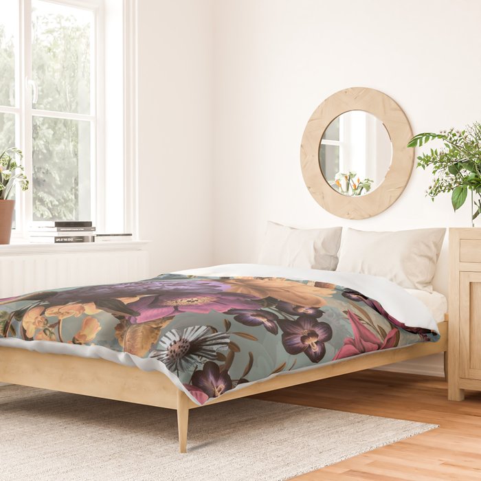 Vintage & Shabby Chic - Grey Botanical Lush Flowers Evening Garden Duvet Cover Gallery Image 2