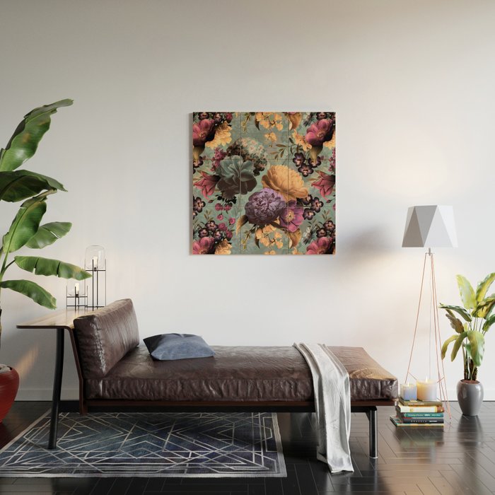 Vintage & Shabby Chic - Grey Botanical Lush Flowers Evening Garden Wood Wall Art Gallery Image 2