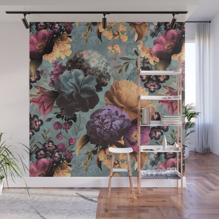 Vintage & Shabby Chic - Grey Botanical Lush Flowers Evening Garden Wall Mural Gallery Image 1