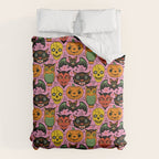 Retro Halloween in Pink - Skull Black Cat Devil Pumpkin Bat Owl Motifs Duvet Cover Gallery Image 6
