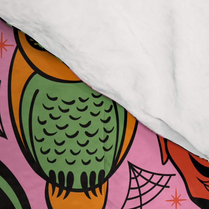 Retro Halloween in Pink - Skull Black Cat Devil Pumpkin Bat Owl Motifs Comforter Gallery Image 4