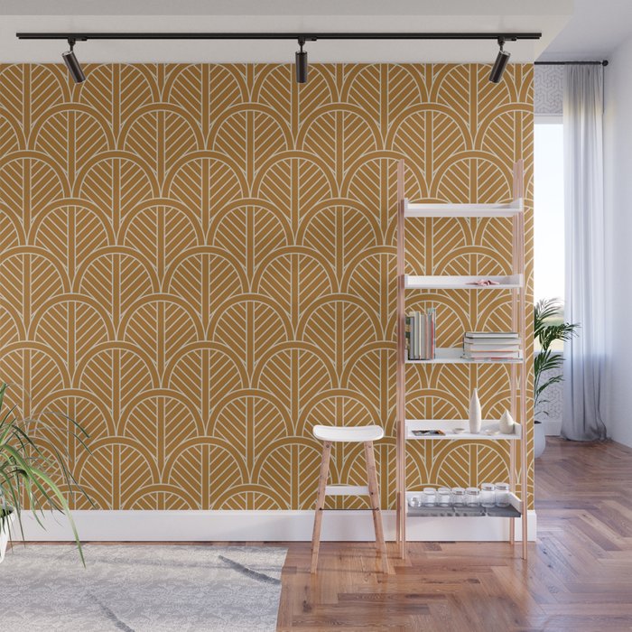 Golden Rattan Fan Pattern Wall Mural Gallery Image 1