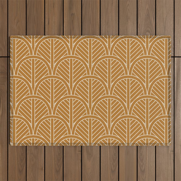 Golden Rattan Fan Pattern Outdoor Rug Gallery Image 1