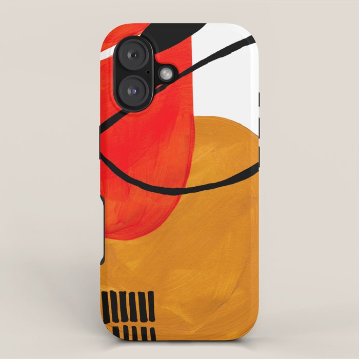 Mid Century Modern Abstract Vintage Pop Art Space Age Pattern Orange Yellow Black Orbit Accent iPhone Case Gallery Image 1