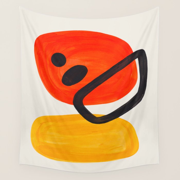 Colorful Mid Century Modern Abstract Fun Shapes Patterns Space Age Orange Yellow Orbit Bubbles Wall Tapestry Gallery Image 4