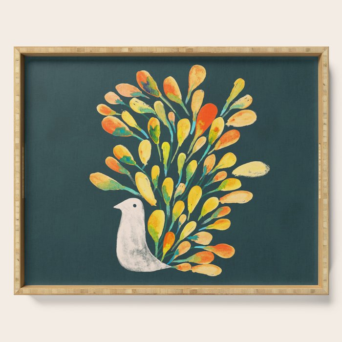 Watercolor Peacock Serving Tray Gallery Image 1
