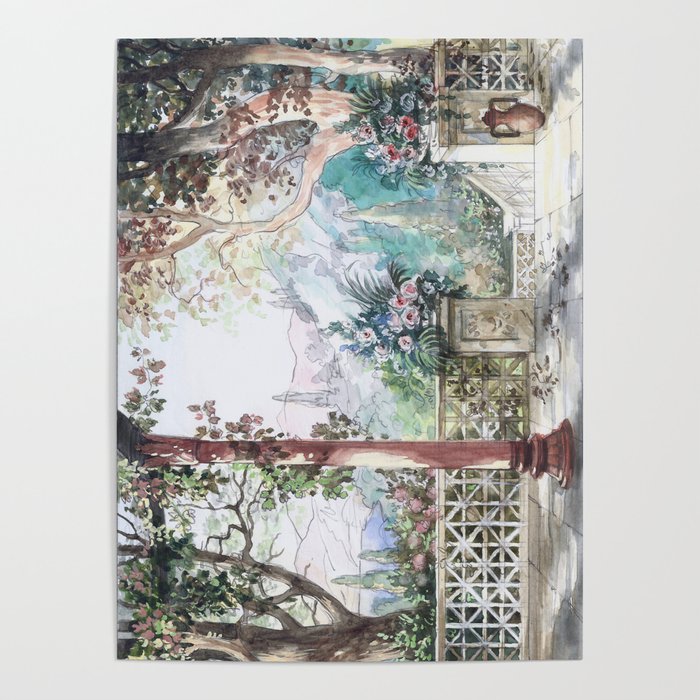 Beautiful Italian Courtyard Terrace Garden Poster Gallery Image 4