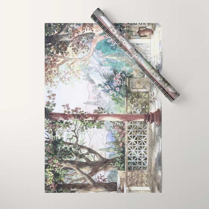Beautiful Italian Courtyard Terrace Garden Wrapping Paper Gallery Image 1