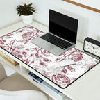 Vintage white gray burgundy floral marble Desk Mat Gallery Image 2