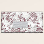 Vintage white gray burgundy floral marble Desk Mat Gallery Image 1