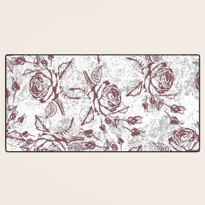Vintage white gray burgundy floral marble Desk Mat Gallery Image 3