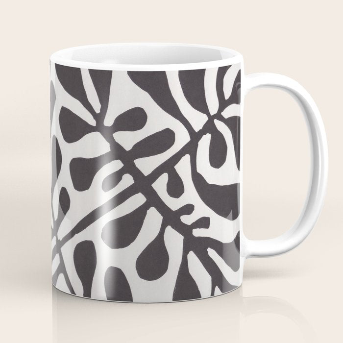 Linocut Plant #2 / Black & White Coffee Mug Gallery Image 1