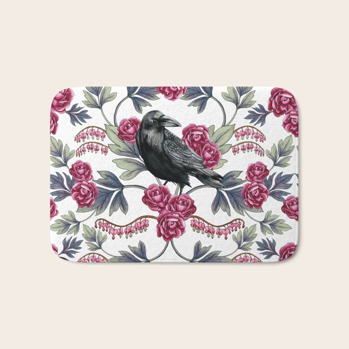 Crows, Bleeding Hearts & Roses Floral/Botanical Pattern Bath Mat Gallery Image 1