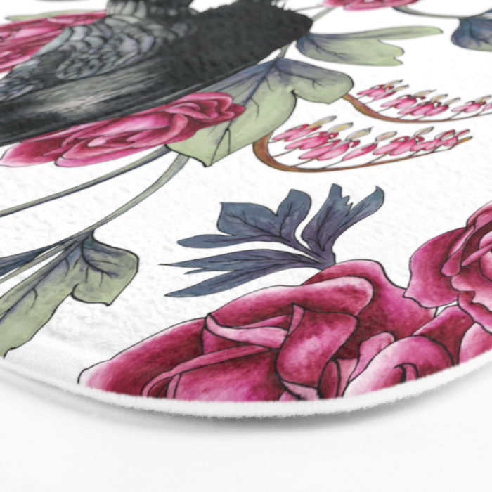 Crows, Bleeding Hearts & Roses Floral/Botanical Pattern Bath Mat Gallery Image 3