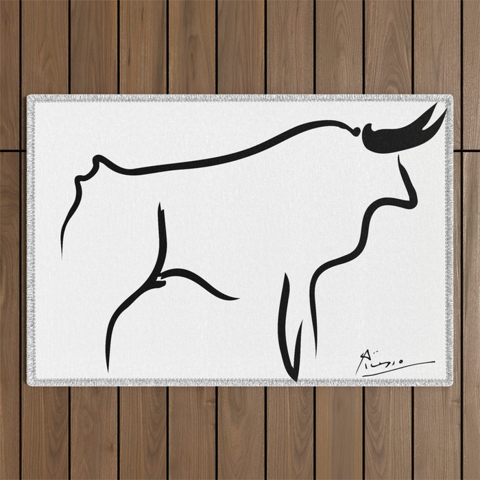 Picasso - Bull 1952 Artwork, Animals Line Sketch, Prints, Posters, Bags, Tshirts, Men, Women, Kids Outdoor Rug Gallery Image 1