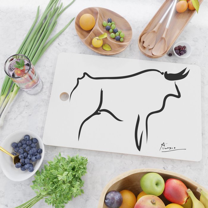 Picasso - Bull 1952 Artwork, Animals Line Sketch, Prints, Posters, Bags, Tshirts, Men, Women, Kids Cutting Board Gallery Image 2