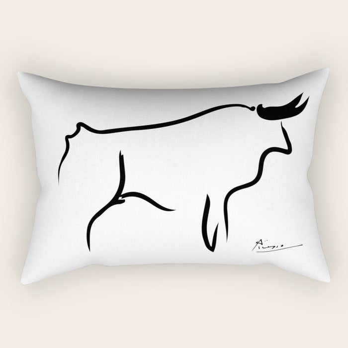 Picasso - Bull 1952 Artwork, Animals Line Sketch, Prints, Posters, Bags, Tshirts, Men, Women, Kids Rectangular Pillow Gallery Image 1