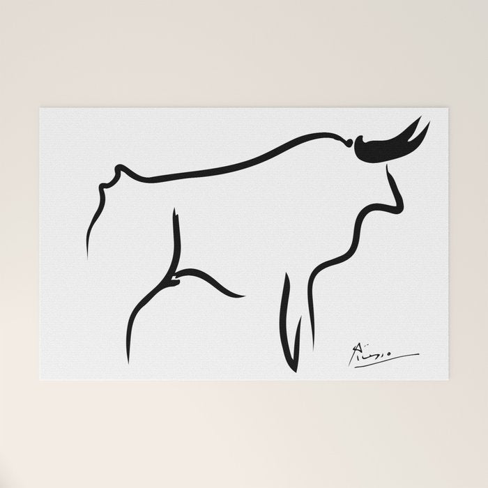 Picasso - Bull 1952 Artwork, Animals Line Sketch, Prints, Posters, Bags, Tshirts, Men, Women, Kids Welcome Mat Gallery Image 1