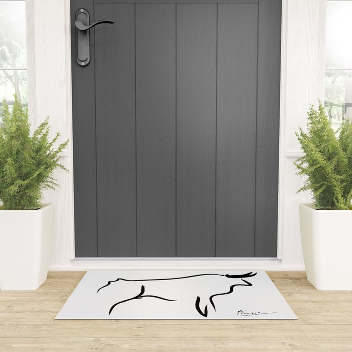 Picasso - Bull 1952 Artwork, Animals Line Sketch, Prints, Posters, Bags, Tshirts, Men, Women, Kids Welcome Mat Gallery Image 3